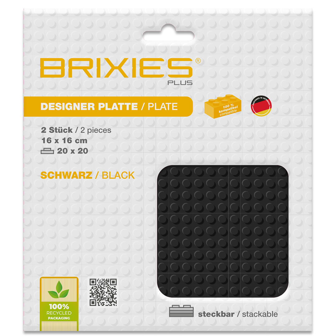 BRIXIES Plus Base Plate Black 20 x 20 Studs Twin Pack