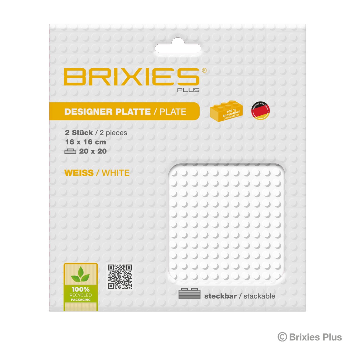 BRIXIES Plus Base Plate White 20 x 20 Studs Twin Pack