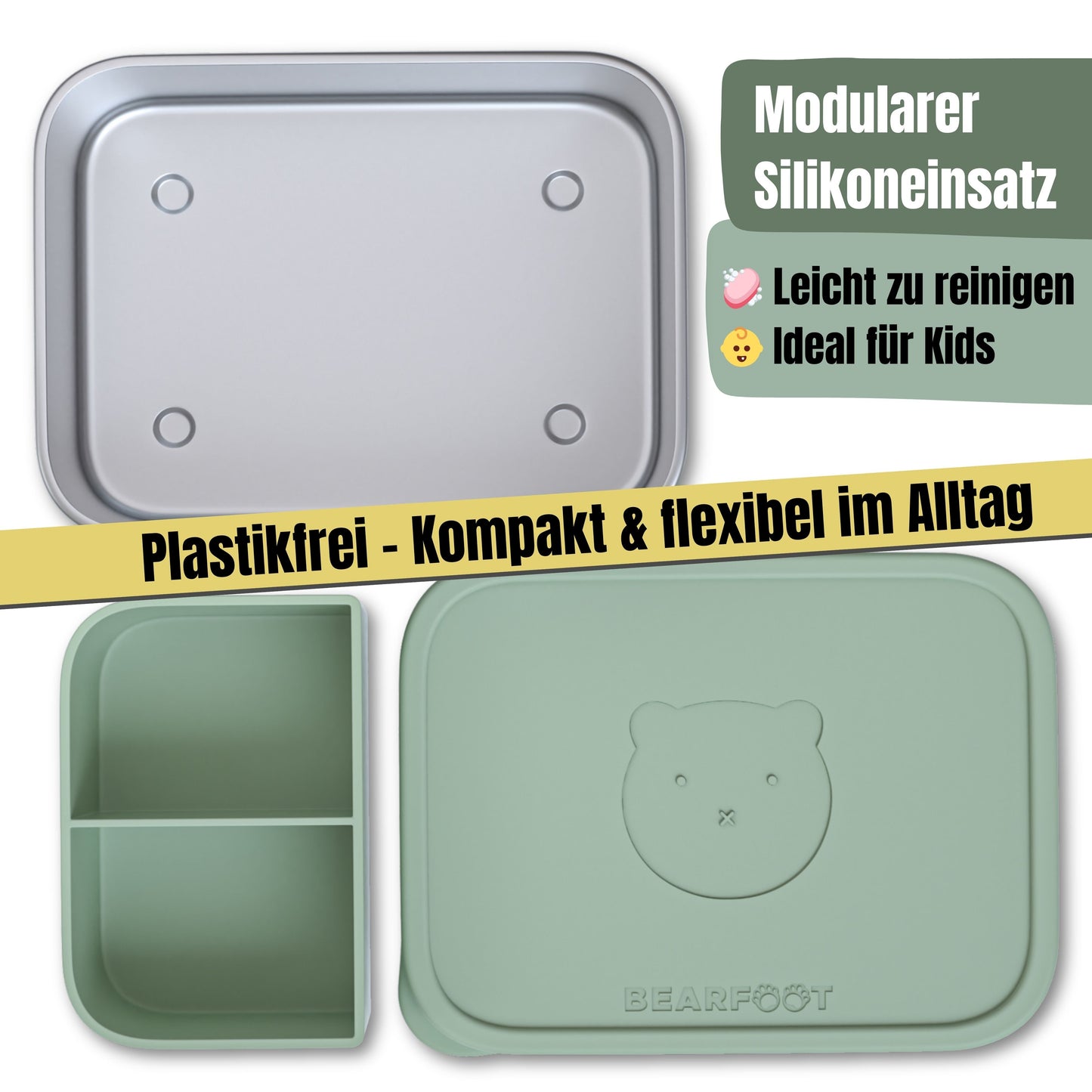 Stainless Steel Kids Lunch Box with Silicone Insert - Sage