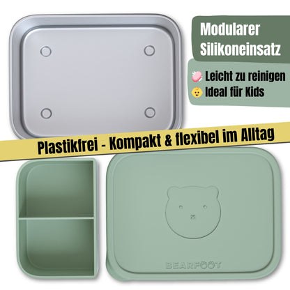 Stainless Steel Kids Lunch Box with Silicone Insert - Sage