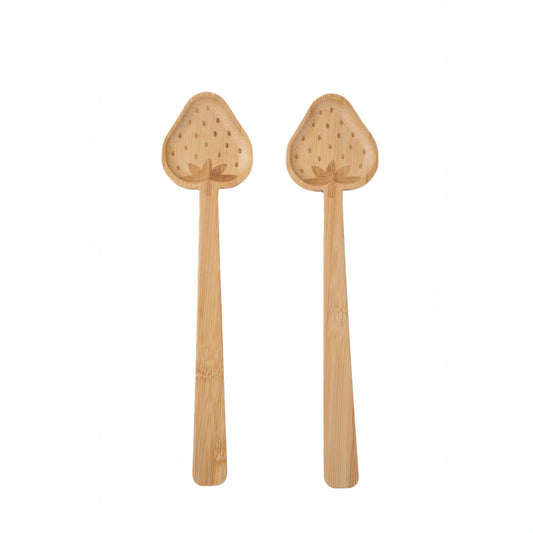 Bamboo and strawberry salad servers