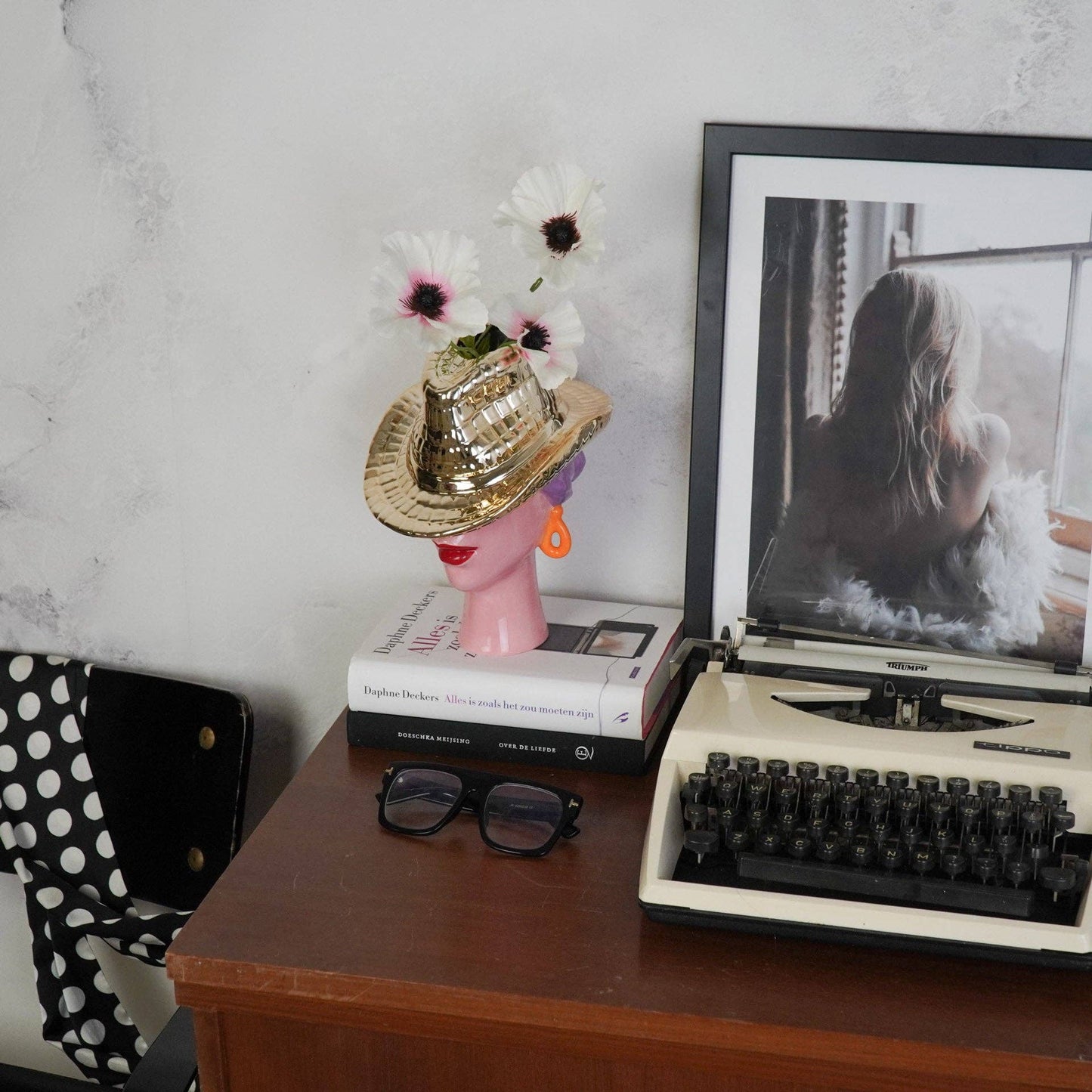 Flower vase - Cowboy hat vase - Gold - 19x16x23.5 cm