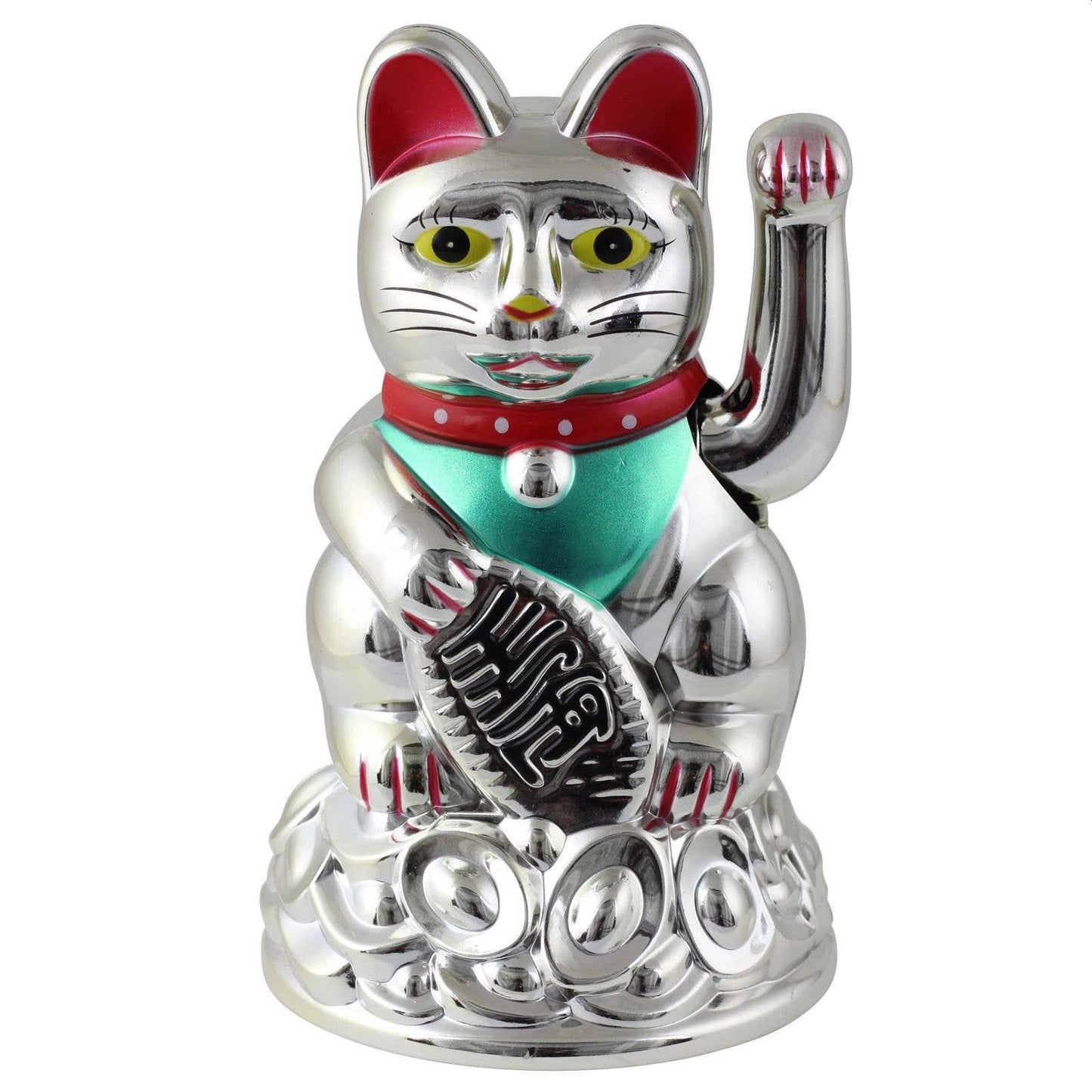Silver Solar Lucky Cat 11cm