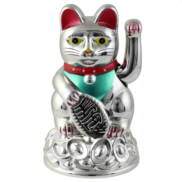 Silver Solar Lucky Cat 11cm