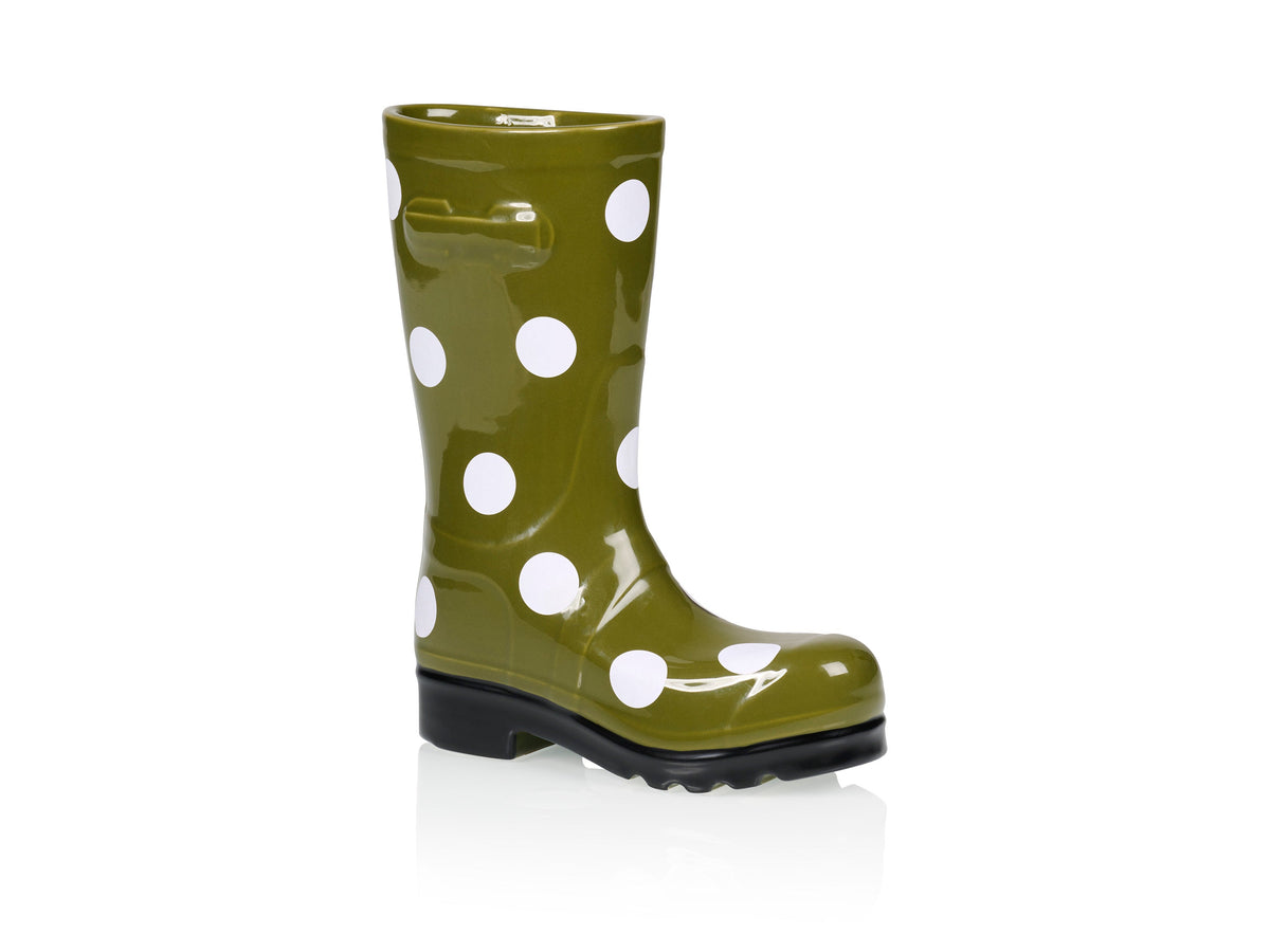Vase Botte Wellington à Pois Vert