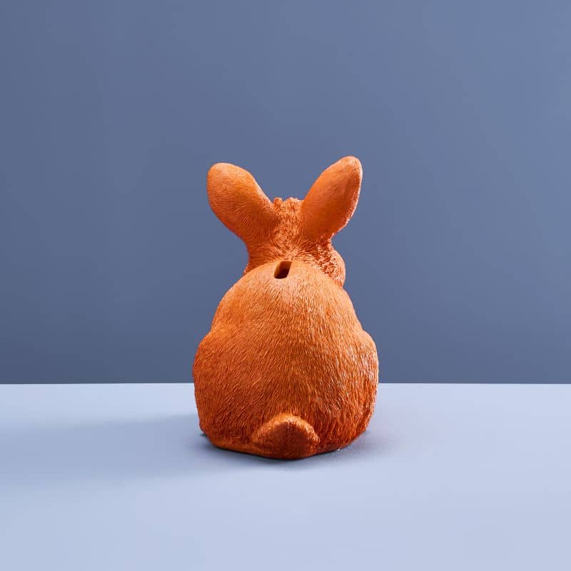 Lapin économe, résine polyuréthane orange, 21 x 11 x 16 cm