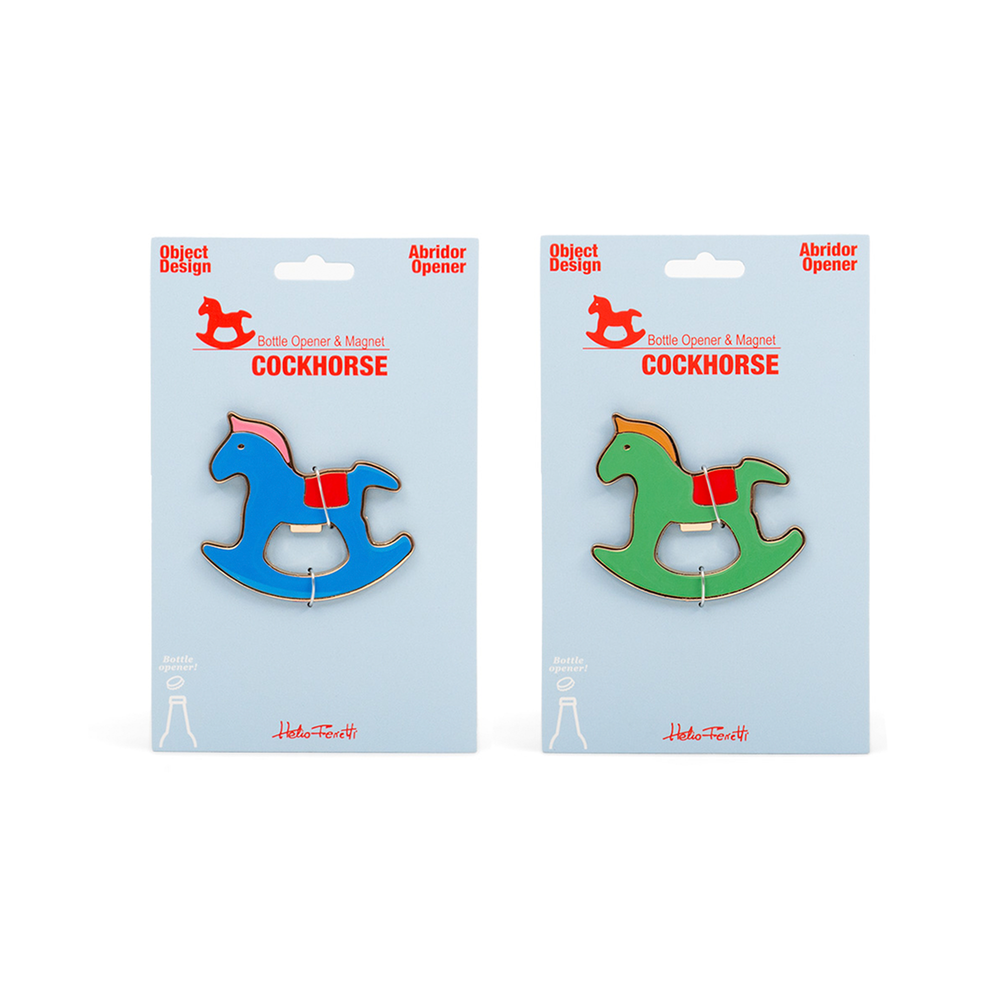 Blauwe schommelpaard magnetische flesopener