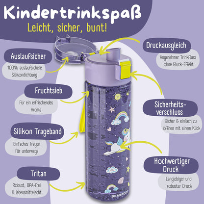Kids' water bottle, 500ml, lightweight water bottle - Unicorn