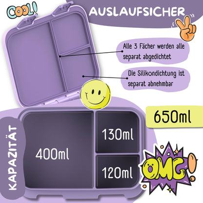 Compartmentalized, leakproof lunch box - Purple Mermaid