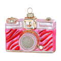 Glazen kerstornament roze filmcamera, 7,5 cm