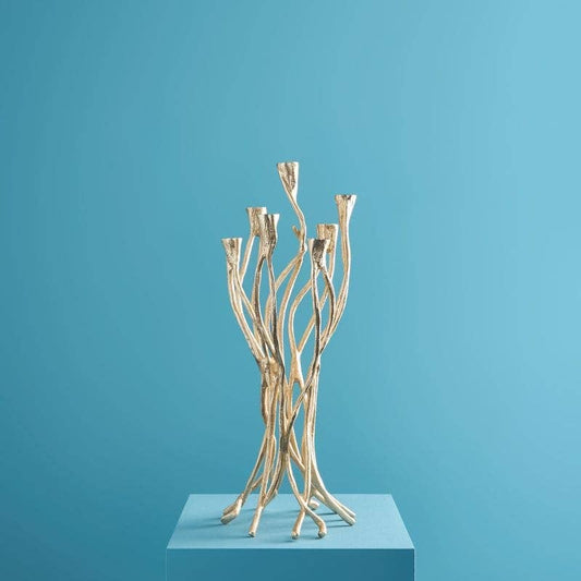 Roots kandelaar, goudkleurig aluminium, 25 x 22 x 63,5 cm