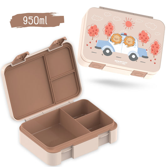 Lunch box with compartments, lightweight & leak-proof - Police brown
