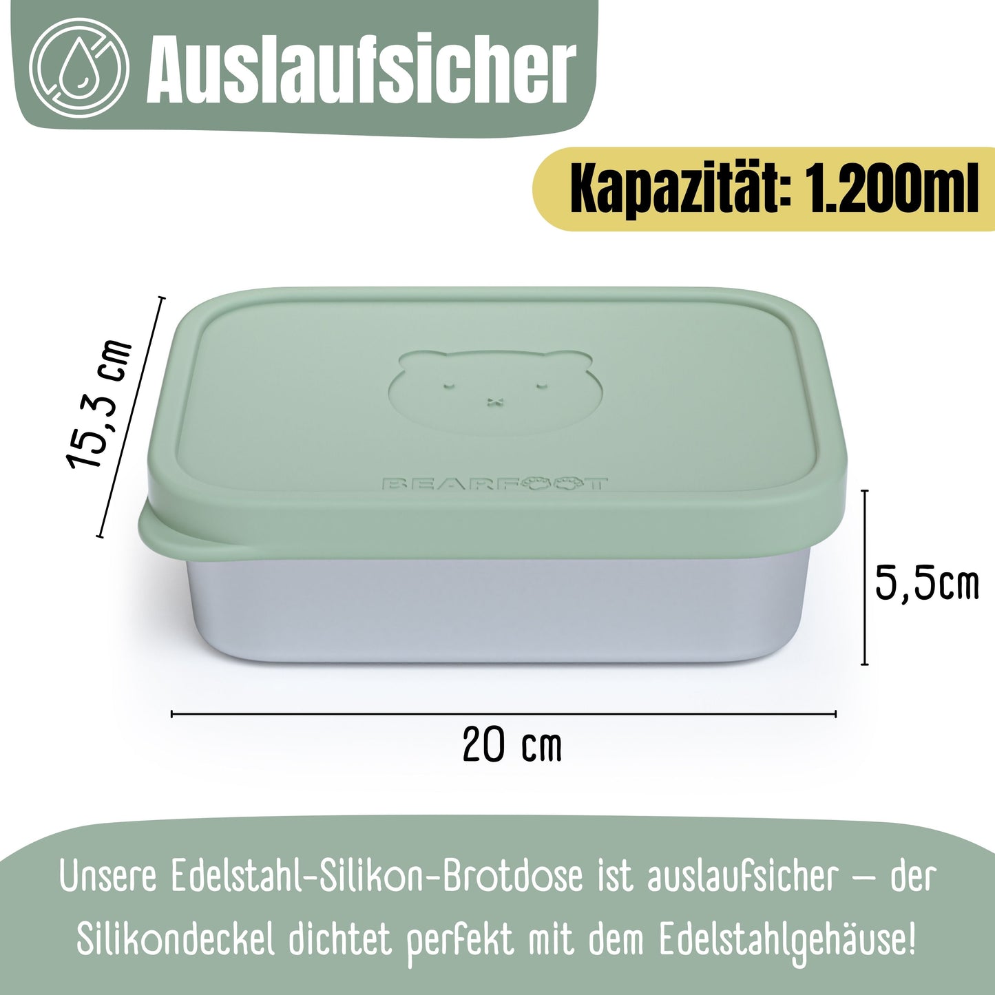 Stainless Steel Kids Lunch Box with Silicone Insert - Sage