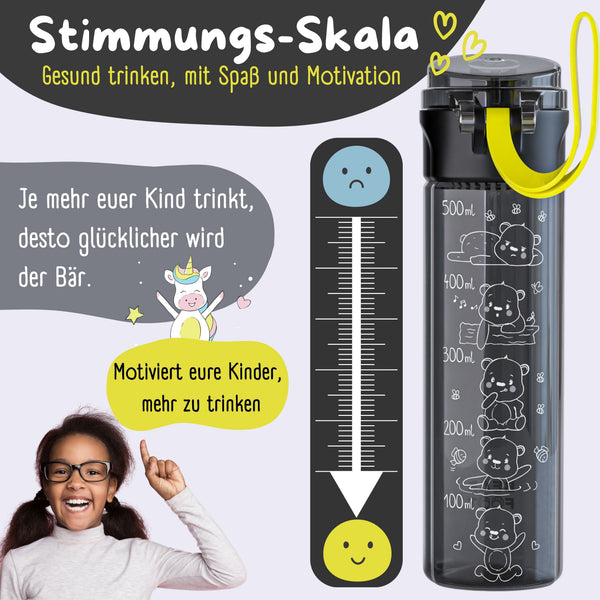 Kids' Water Bottle, 500ml, Lightweight - Logo-black