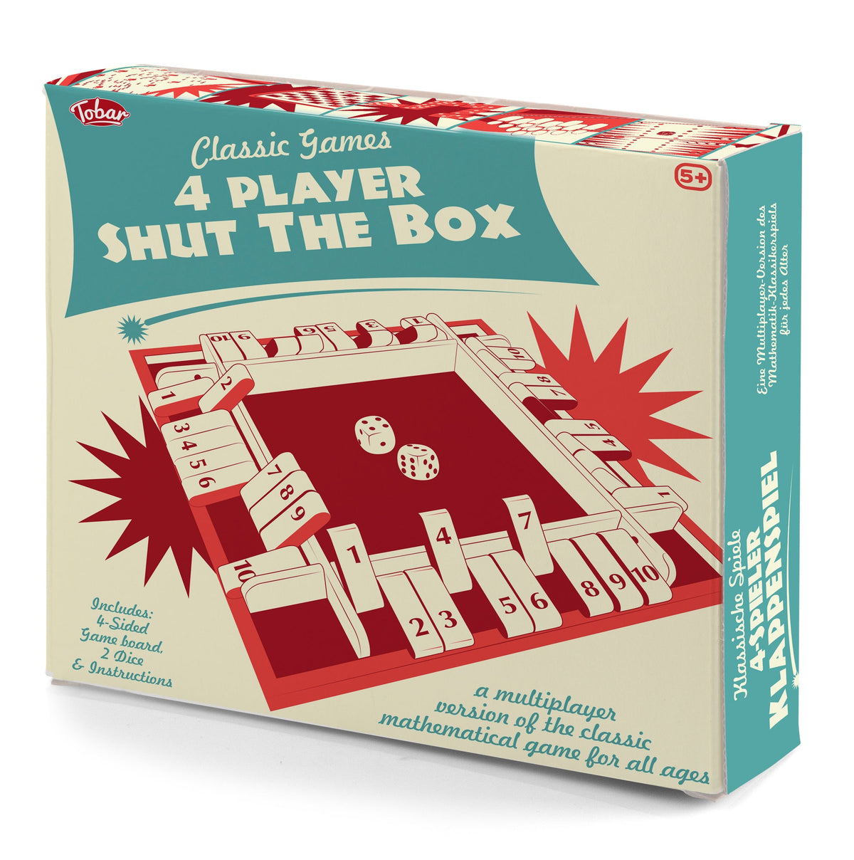 WOODEN 4-PLAYER SHUT THE BOX GAME
