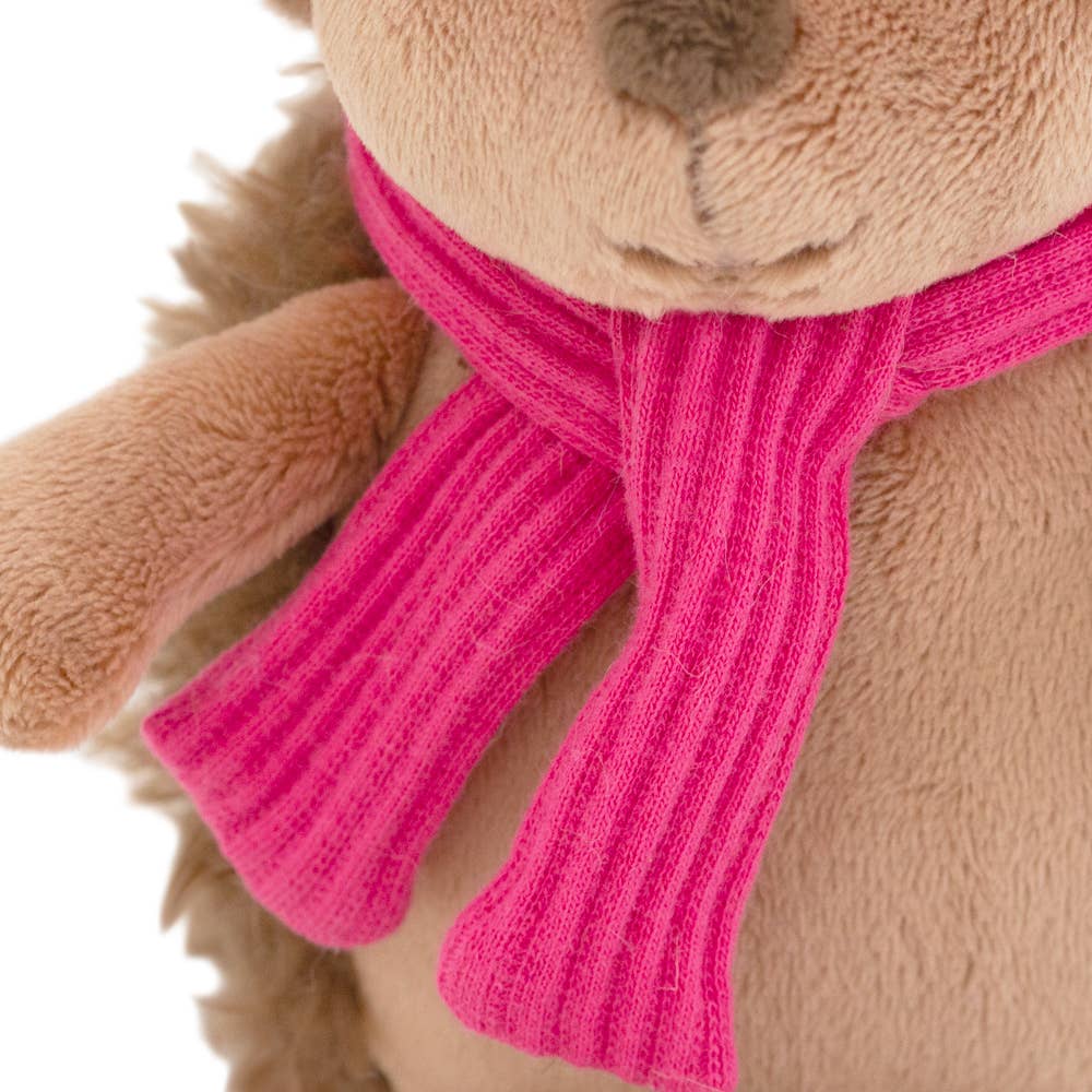 Fluffy the hedgehog plush toy with raspberry hat, 15cm