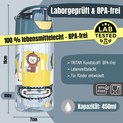 Kids' Water Bottle, Lightweight Water Bottle - Excavator & Monkey
