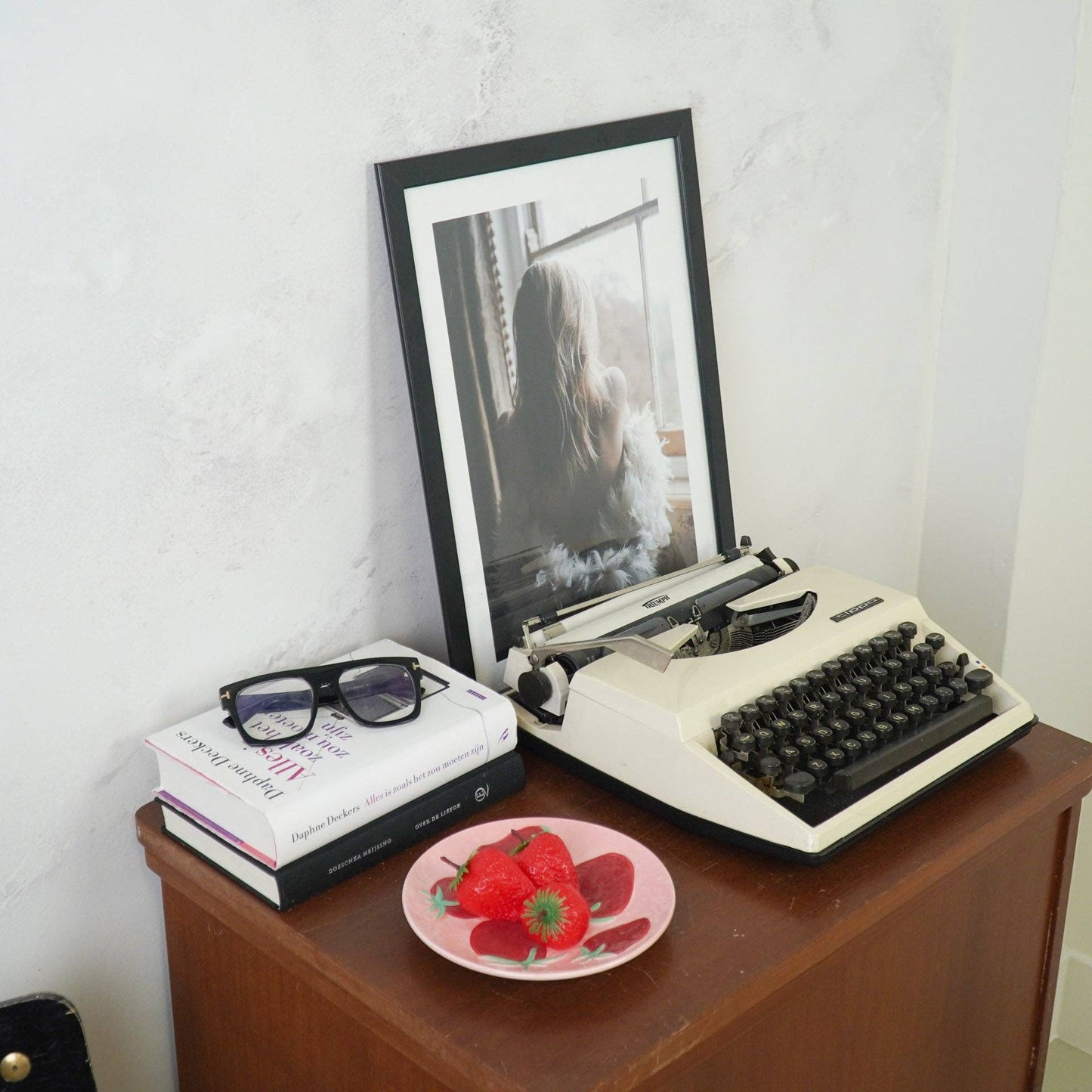 Decoratief bord - Aardbeien - Roze/Rood - 17,5 x 17,5 x 2 cm