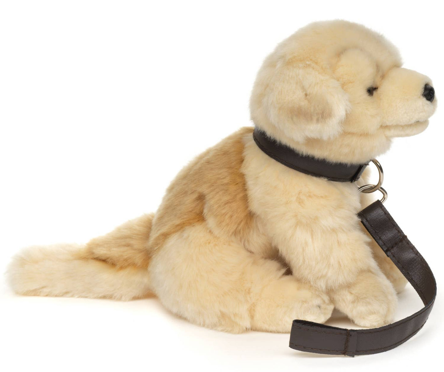 Golden Retriever Puppy Plush Toy, sitting with a leash