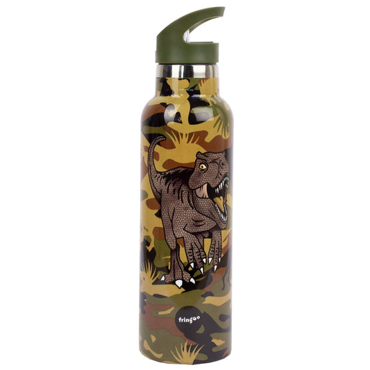 Bouteille en acier inoxydable 600 ml avec paille – Dinosaure camouflage