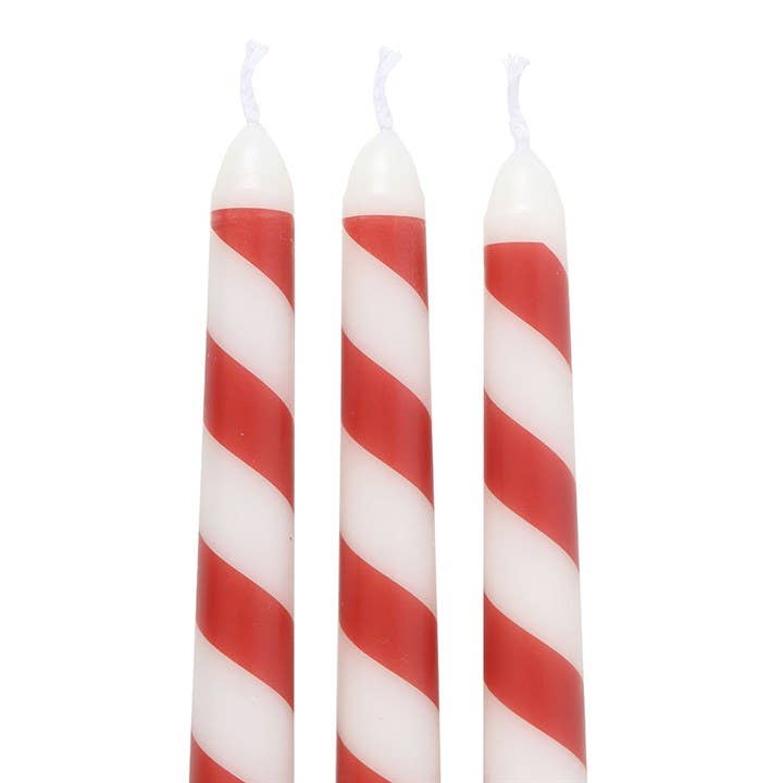 Set of 3 candy cane striped Christmas taper candles