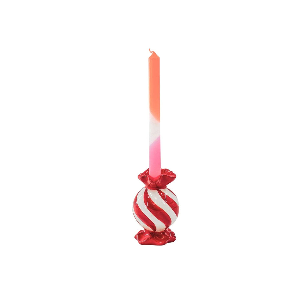 Kandelaar - Toffee Candy - Rood/Wit - 8,5x8,5x13 cm