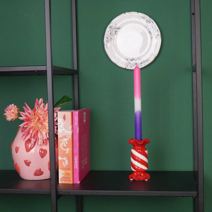 Candlestick - Toffee Candy - Ceramic - Red/White - 7.5x7.5x13 cm