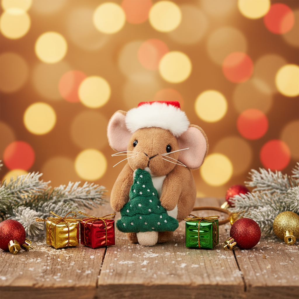 Christmas Mouse with Tree Plush Toy – 11 cm