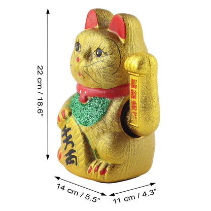 Maneki-neko lucky cat in the shape of a wave, ceramic, 17 cm, gold