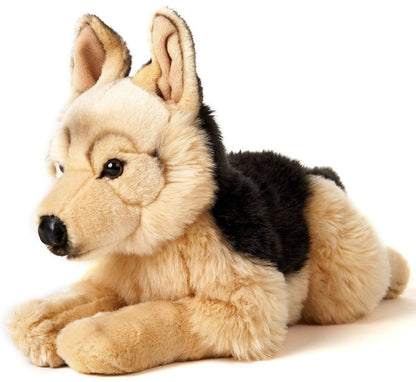 German Shepherd plush toy, lying down