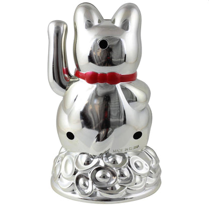 Silver Solar Lucky Cat 11cm