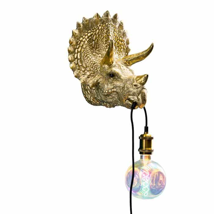 Triceratops Cera Gold wandlamp, hars, 31,5 x 28,5 cm
