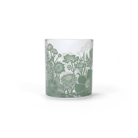 Green Woodland Flowers glass drinking tumbler