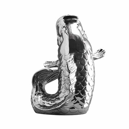 Blubb Vis Sculptuur/Vaas, zilverkleurig aardewerk