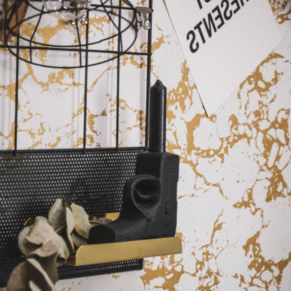 Kandelaar - Pistool - Keramiek - Zwart - 12x5x12cm