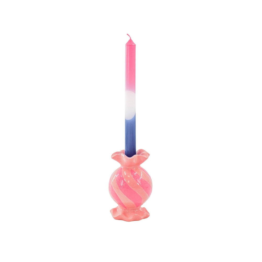 Bougeoir - Bonbon Toffee Rond - Céramique - Rose/ Néon - 8,5x8,5x13 cm