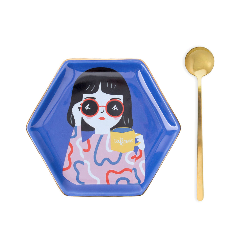 Ensemble Coupelle et Mug Hexagonal “Miss Caffeine”