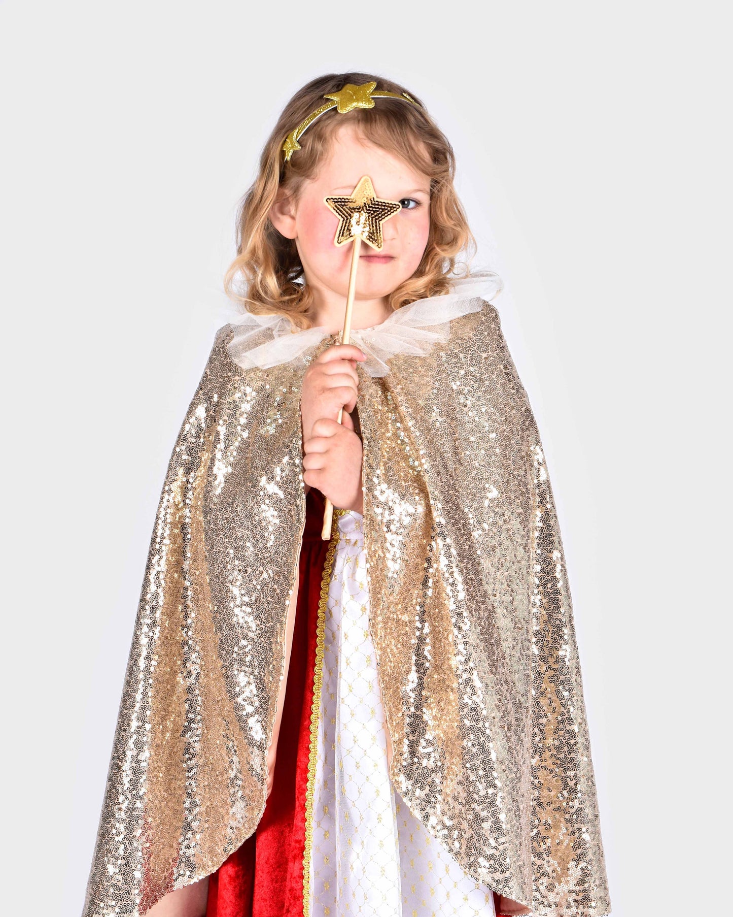 Gold sequin cape with headband and magic wand 3-8 years