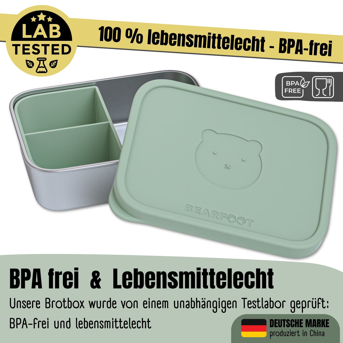 Stainless Steel Kids Lunch Box with Silicone Insert - Sage