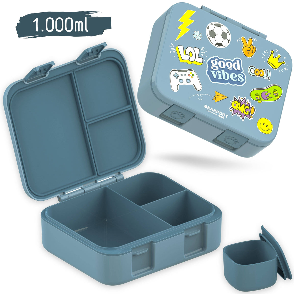 BEARFOOT Bento Box COMPACT with Compartments - Blue Sticker