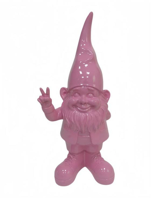 Bright pink "Peace Hand" garden gnome M