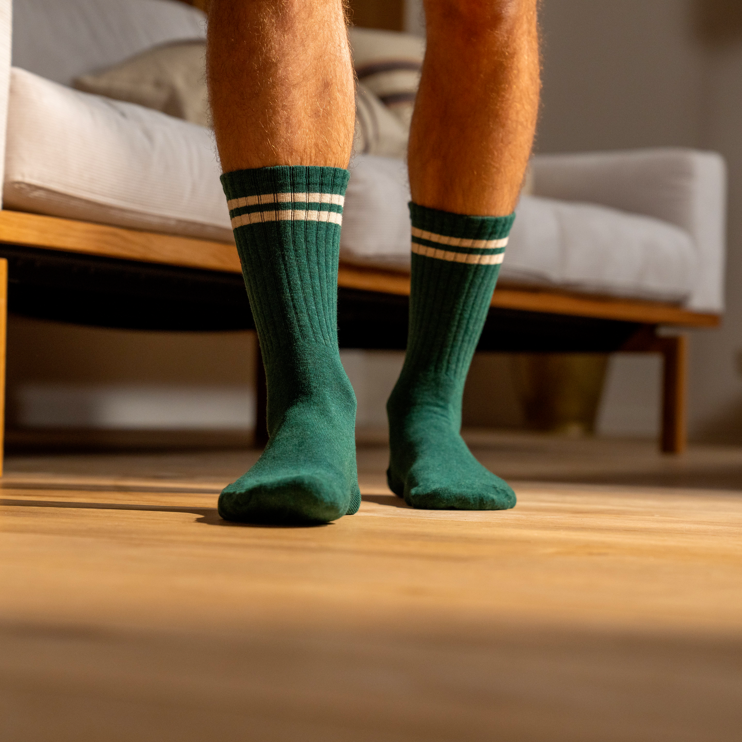 Retro sokken - turquoise, beige strepen