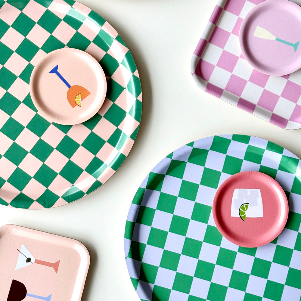 Peach Tulip CHECKER Round Serving Tray - 31 cm