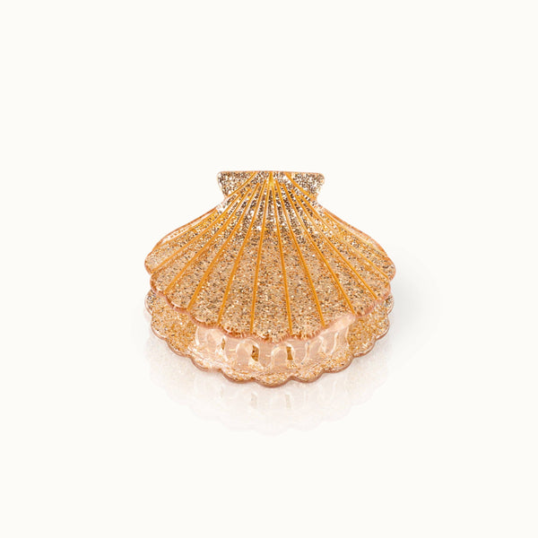 Gold Glitter Seashell Hair Clip