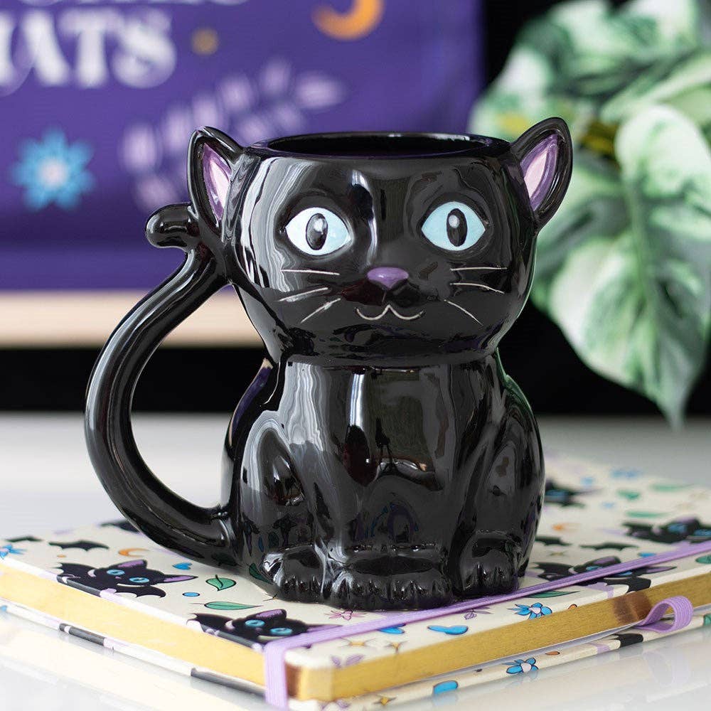 Mok met 3D-afbeelding van een zwarte kat