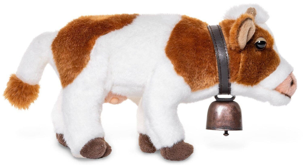 Peluche Vache Blanche Brune Debout avec Grelot