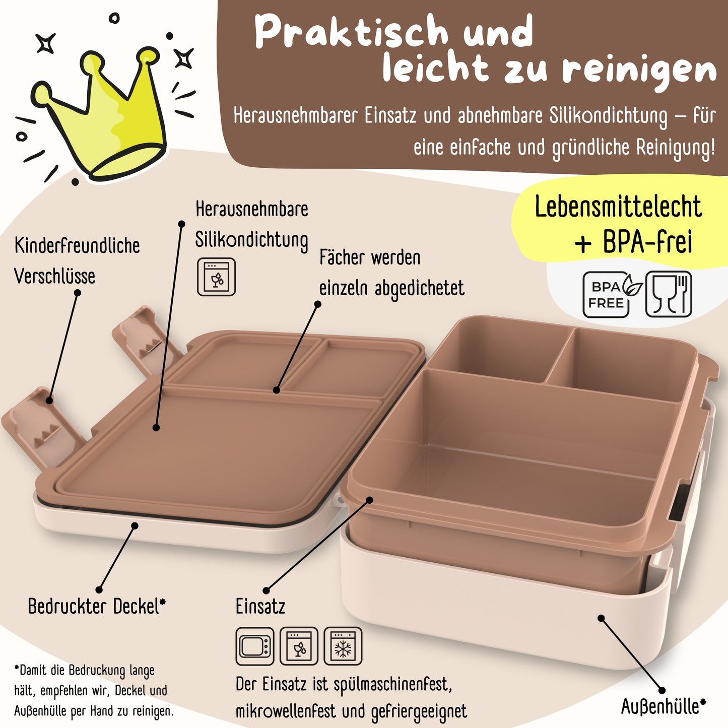 Lunch box with compartments, lightweight & leak-proof - Police brown
