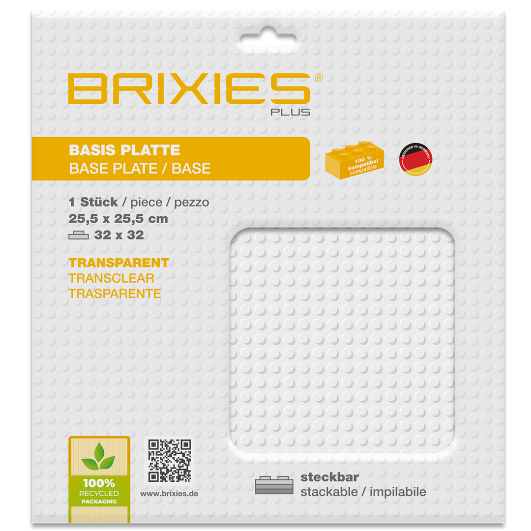 BRIXIES Plus Base Plate Transparent 32 x 32 Studs