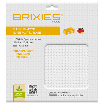 BRIXIES Plus Base Plate Transparent 32 x 32 Studs