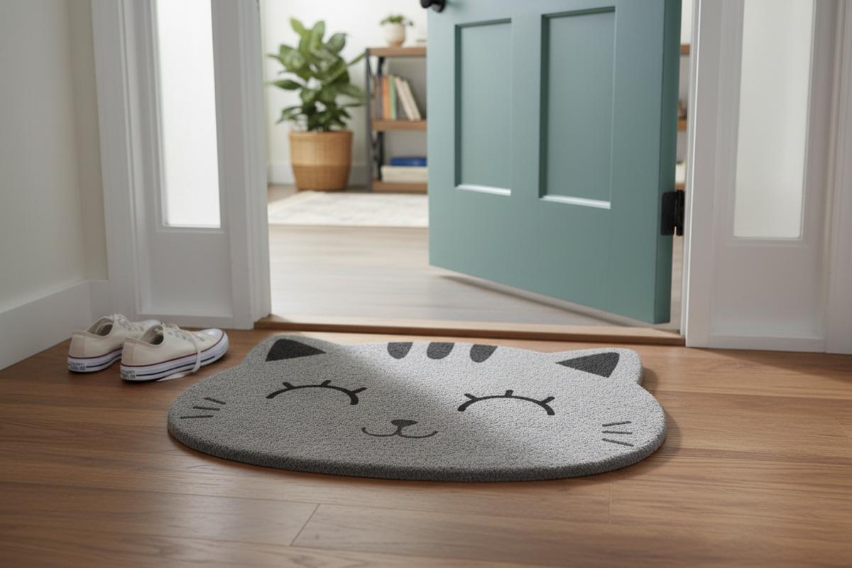 Grey cat doormat